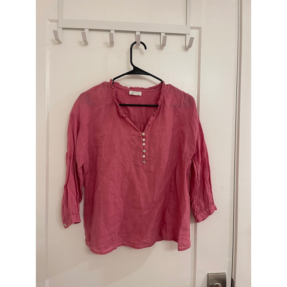 100% Linen Pink Cottagecore Blouse Chic Luxury Summer‎ Preppy Coastal